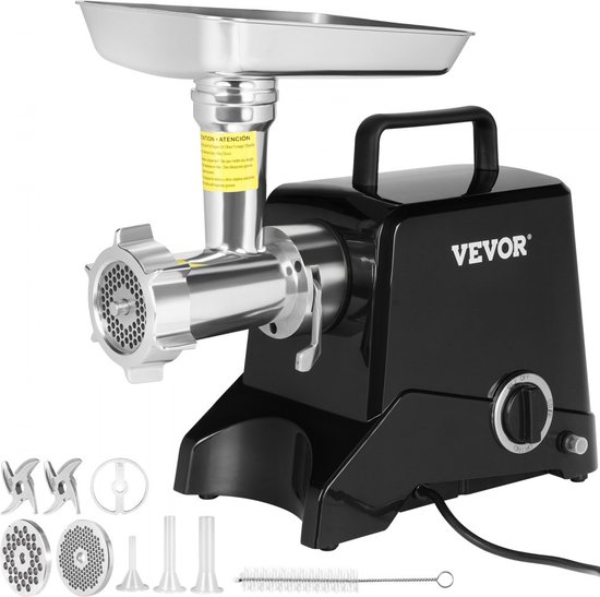 Dakta® elektrische vleesmolen RVS vleesmachine 190 kg/u. Gehakt, multi foodprocessor worstvuller 575 W incl. 2 snijplaten, 3 worsttubes, 2 messen voor rund, kip, kalkoen etc.