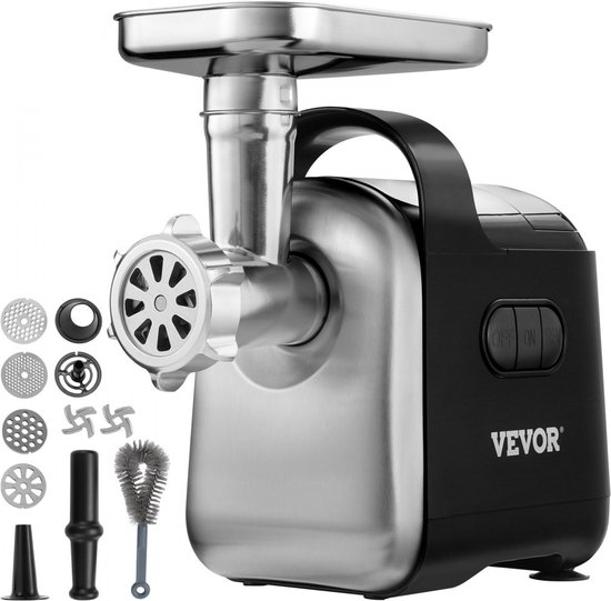 Dakta® elektrische vleesmolen RVS vleesmachine 3 kg/minuut gehakt, 550 W multi foodprocessor worstvuller incl. 2 snijplaten, 3 worsttubes, 2 messen voor rund, kip, kalkoen etc.