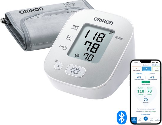 OMRON X2 Smart Bloeddrukmeter Bovenarm - Blood Pressure Monitor met Hartslagmeter – Onregelmatige Hartslag - met Mobiele App - 22 tot 32 cm Manchet - 5 jaar Garantie