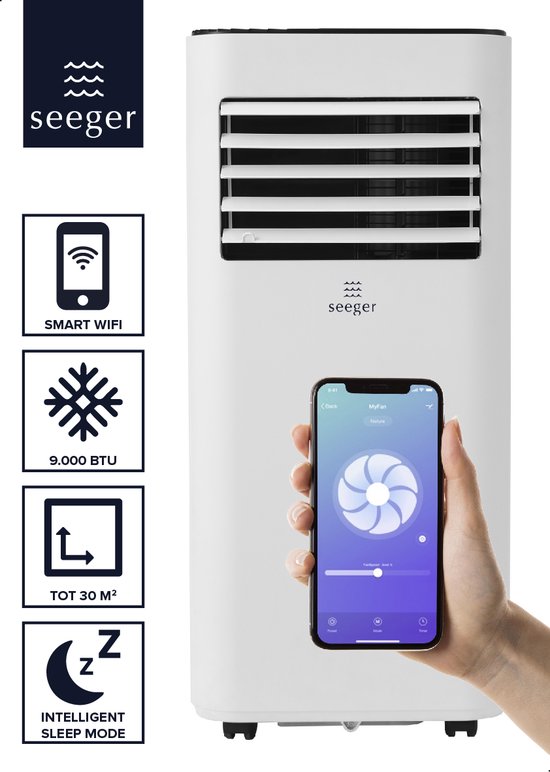 SEEGER Mobiele Smart Airco met WiFi - 9000 BTU - Inclusief Installatiekit - Voor Woonkamer en Slaapkamer - Airconditioning - SAC9000S - Wit