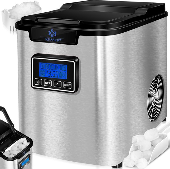 KESSER® Ice Maker | 150W Ice Cube Maker | IJsblokjesmachine | IJsblokmaker | 12 kg 24 h | 3 blokjesformaten | Bereiding in 7 min | Waterreservoir van 2,2 liter | Timer | LCD-display | Zelfreinigingsfunctie - Zilver