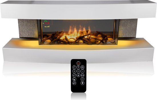 Classic Fire Elektrische Sfeerhaard Montreal - Kachel 2000W - Haard met Schouw - LED Vlammen - Wit