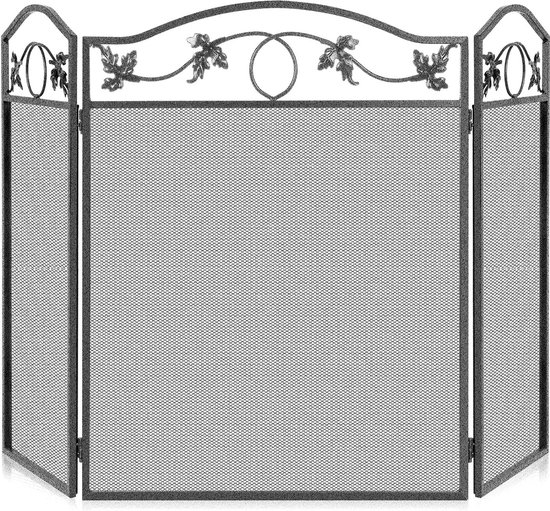 Vonkenbeschermingsrooster Vonkenbescherming Schoorsteenbeschermingsrooster voor de binnenzijde 3-delig blik Smeedijzeren grote gaasafdekking massieve bladuitvoering Haardplaten