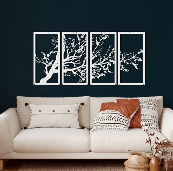 Wanddecoratie | Boom Van Leven / Tree of Life| Metal - Wall Art | Muurdecoratie | Woonkamer |Wit| 175x88cm