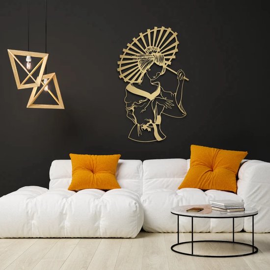 Japans meisje metalen kunst voor aan de muur met 3D effect! 50x30cm Goud