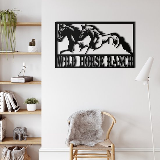 Wanddecoratie | Paard / Horse | Metal - Wall Art | Muurdecoratie | Woonkamer | Buiten Decor |Zwart| 100x58cm