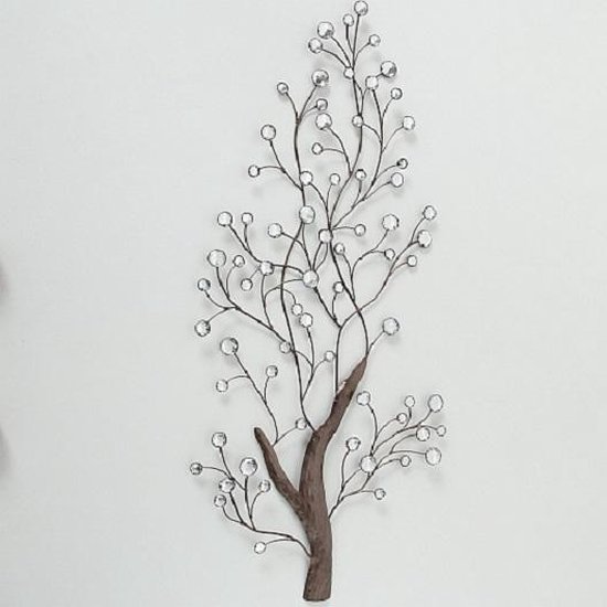 Wand - decoratie - Boom - Bruin - Muurdecoratie - 109x52cm - Metaal - steentjes