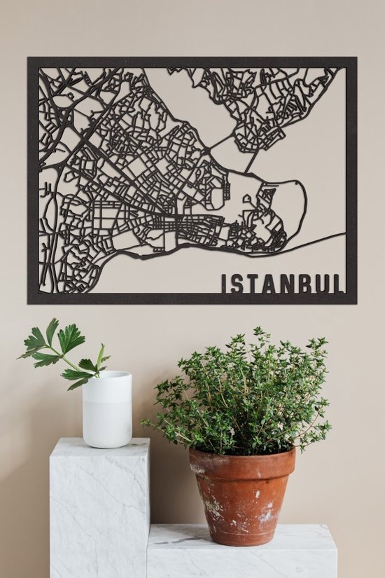 Houten Stadskaart Istanbul Zwart Mdf 100x75cm Wanddecoratie Voor Aan De Muur City Shapes