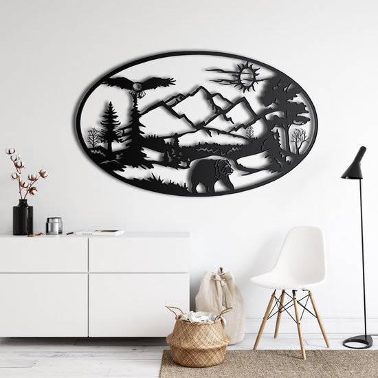 Wanddecoratie | Dieren in het Wild / Wildlife| Metal - Wall Art | Muurdecoratie | Woonkamer | Buiten Decor |Zwart| 60x36cm