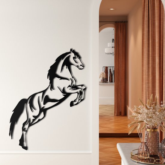 Wanddecoratie | Paard / Horse | Metal - Wall Art | Muurdecoratie | Woonkamer |Zwart| 33x76cm