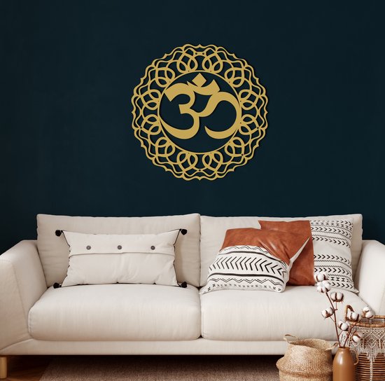 Wanddecoratie |Mandala Om| Metal - Wall Art | Muurdecoratie | Woonkamer | Buiten Decor |Gouden| 71x71cm