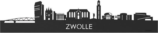 Skyline Zwolle Zwart hout - 100 cm - Woondecoratie - Wanddecoratie - Meer steden beschikbaar - Woonkamer idee - City Art - Steden kunst - Cadeau voor hem - Cadeau voor haar - Jubileum - Trouwerij - WoodWideCities