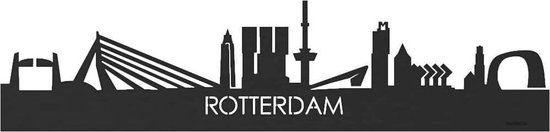 Skyline Rotterdam Zwart hout - 100 cm - Woondecoratie - Wanddecoratie - Meer steden beschikbaar - Woonkamer idee - City Art - Steden kunst - Cadeau voor hem - Cadeau voor haar - Jubileum - Trouwerij - WoodWideCities