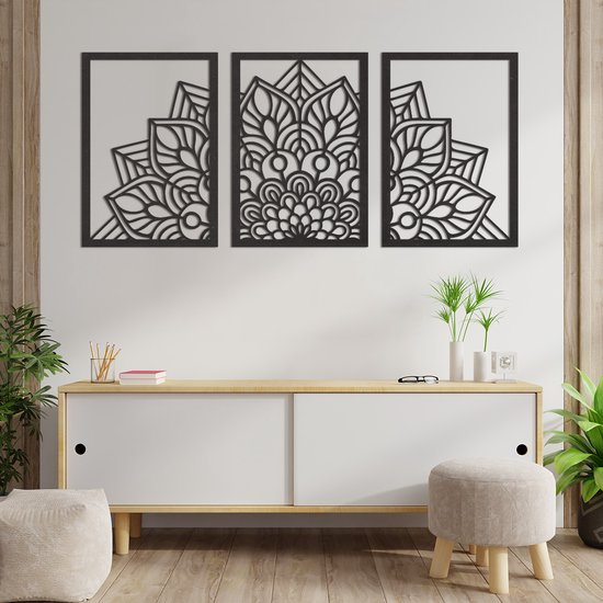 Wanddecoratie Mandala 3 Delen - Muurdecoratie Mandala 3 Delen - Muurdecoratie Hout - Wanddecoratie Hout - Muurdecoratie Woonkamer - Wanddecoratie Woonkamer - Wanddecoratie Industrieel - Wanddecoratie Dieren - Home Decor - Wall Line Art - 178 x 84.5cm