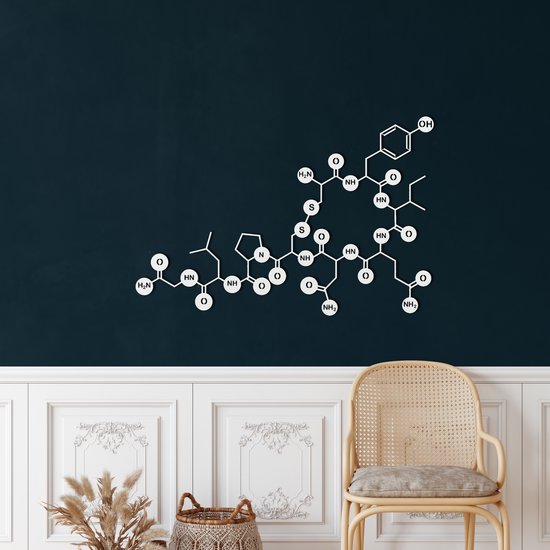 Wanddecoratie | Oxytocine-Molecuul / Oxytocin Molecule | Metal - Wall Art | Muurdecoratie | Woonkamer | Buiten Decor |Wit| 100x67cm