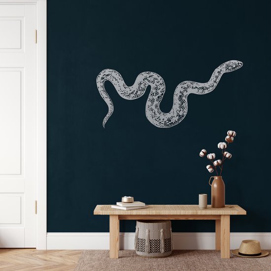 Wanddecoratie | Slang / Snake | Metal - Wall Art | Muurdecoratie | Woonkamer | Buiten Decor |Zilver| 118x55cm