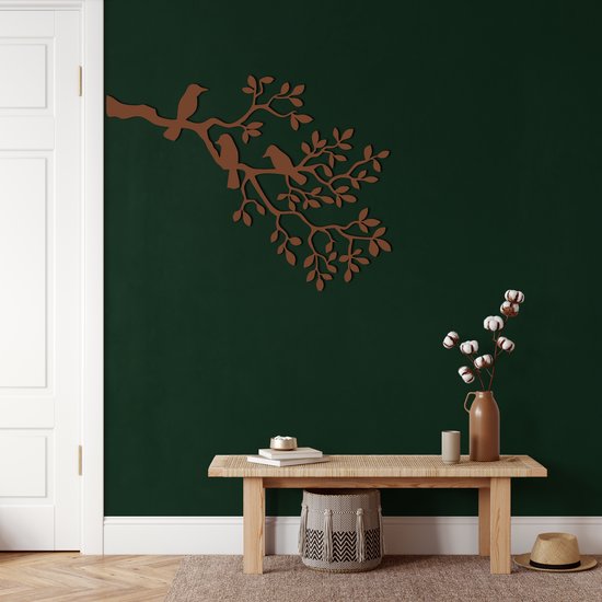 Wanddecoratie |Vogels op Tak| Birds on Branch | Metal - Wall Art | Muurdecoratie | Woonkamer | Buiten Decor |Bronze| 60x44cm