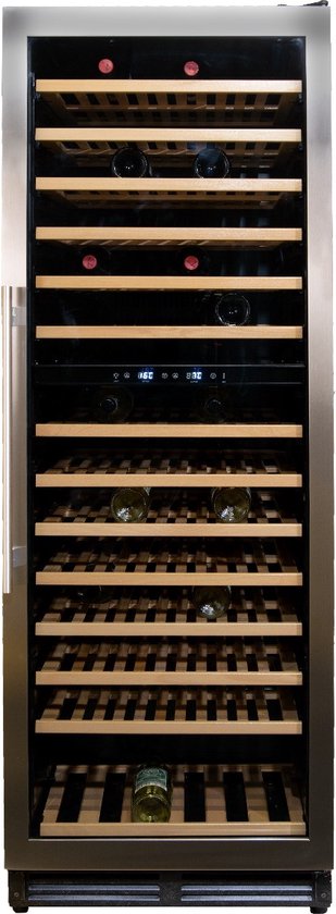 Vinata Premium Wijnklimaatkast Presanella - Vrijstaand en Onderbouw - RVS - 154 flessen - 171 x 59.8 x 68.5 cm - Glazen deur