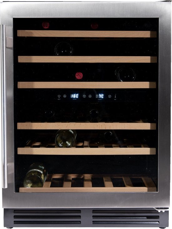 Vinata Premium Wijnklimaatkast Vernale - Vrijstaand en Onderbouw - RVS - 51 flessen - 82 x 59.5 x 58 cm - Glazen deur