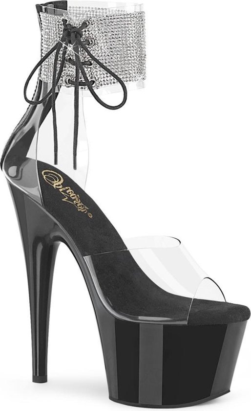 Pleaser Sandaal met enkelband, Paaldans schoenen -42 shoes- ADORE-724RS Paaldans schoenen Zwart/Zilverkleurig