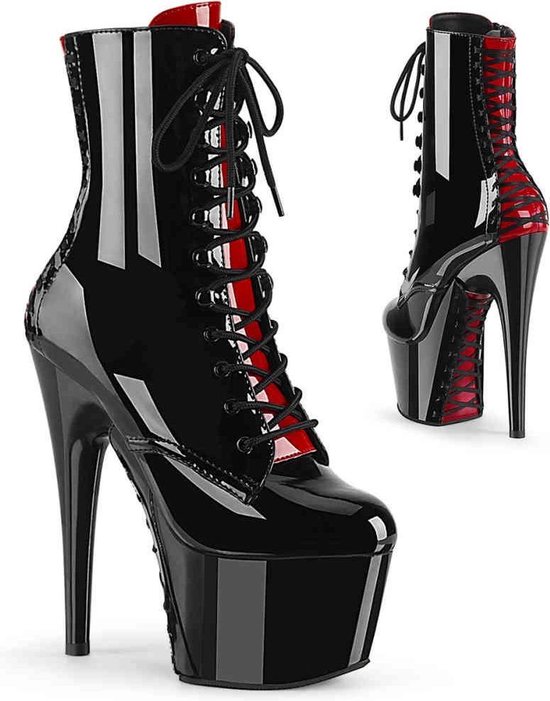 Pleaser Plateau Laarzen, Paaldans schoenen -36 Shoes- ADORE-1020FH Paaldans schoenen Zwart/Rood