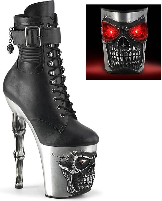 Pleaser Plateau Laarzen, Paaldans schoenen -36 Shoes- RAPTURE-1020STR-LT US 6 Zwart/Zilverkleurig