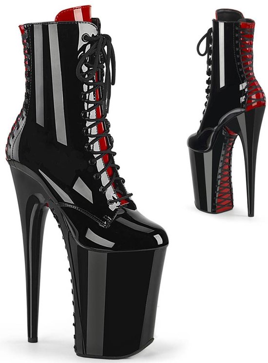 Pleaser Plateau Laarzen, Paaldans schoenen -37 Shoes- INFINITY-1020FH US 7 Zwart/Rood