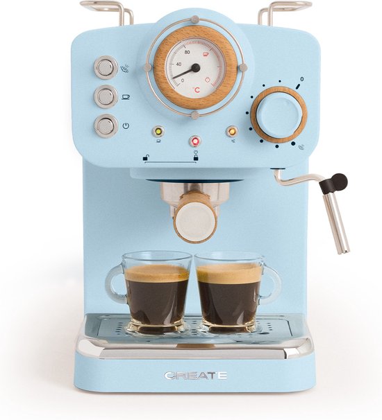CREATE - Koffiemachine Express- Pastel Blauw - Gemalen koffie - Espresso - Cappuchino - Machiato - Americano - THERA MATT RETRO