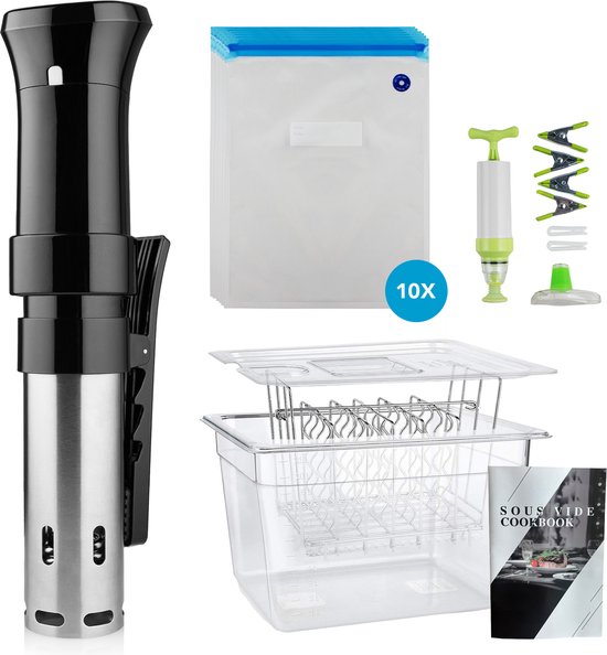 Nimma Sous Vide set - Incl Sous Vide Stick, Vacuumzakken en Pomp, Waterbak, Rek - BPA-Vrij - 12 Liter
