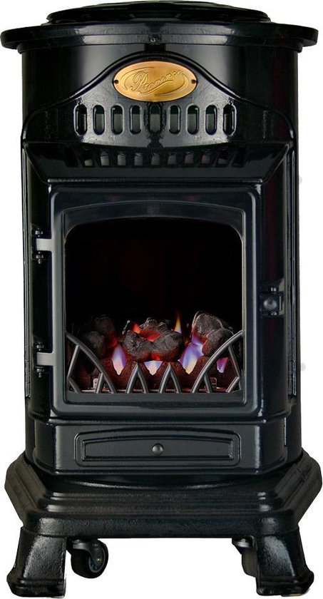 Provence gaskachel voor binnen voor gasfles - Glanzend zwart - geen schoorsteen nodig op wielen