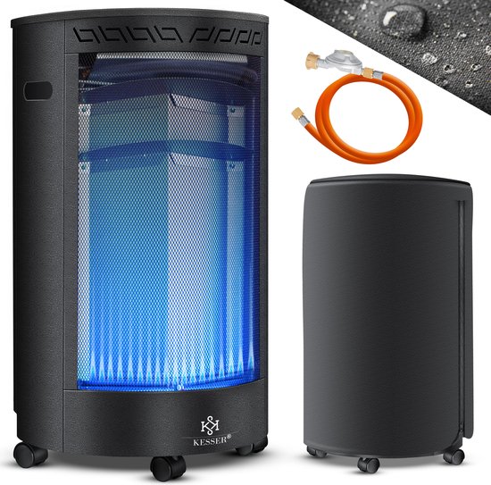 KESSER® Gaskachel keramisch 4200 Watt Mobiele Kachel incl. gasdrukregelaar gasslang - camping gaskachel incl. beschermhoes, keramische infraroodbrander, butaan- of propaangasflessen tot 15 kg - Zwart