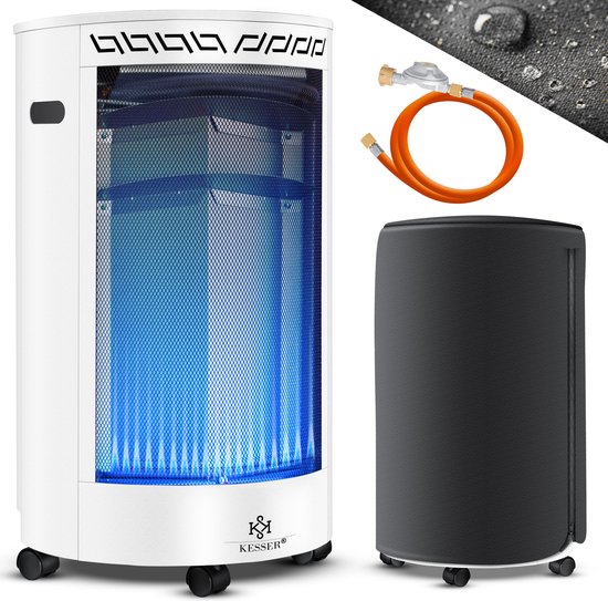 KESSER® Gaskachel keramisch 4200 Watt Mobiele Kachel incl. gasdrukregelaar gasslang - camping gaskachel incl. beschermhoes, keramische infraroodbrander, butaan- of propaangasflessen tot 15 kg - Wit