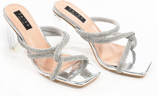 Zerba - Dames Sandalen - Muiltjes - Maat 36 – Zilver Leer – Adria