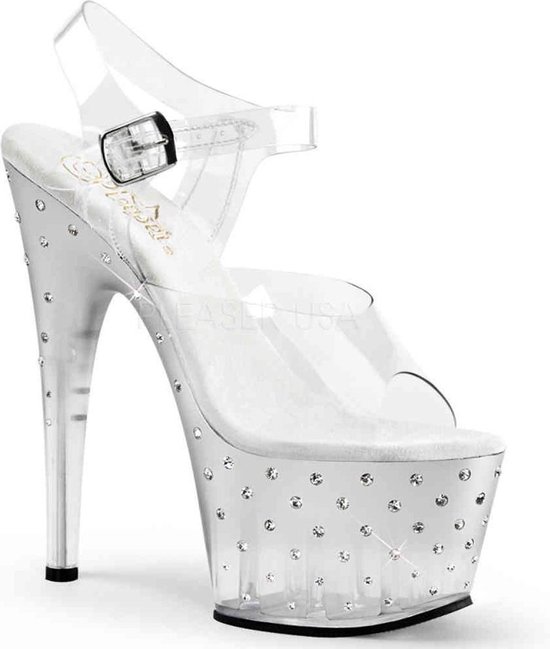 Pleaser Sandaal met enkelband, Paaldans schoenen -40 Shoes- STARDUST-708T Paaldans schoenen Transparant