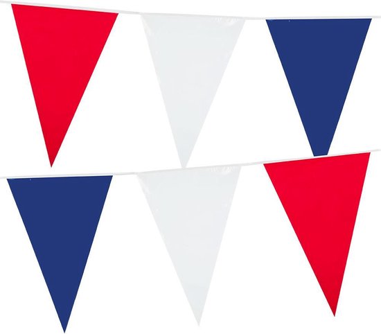10x stuks Holland rood wit blauw plastic vlaggetjes/vlaggenlijnen van 10 meter. Koningsdag/supporters feestartikelen