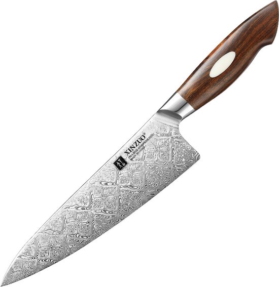 Koksmes van gehamerd 110-laags Dual-core Damascus Staal | Professioneel keukenmes met handvat van Noord-Amerikaans Desert Ironwood | B46D Series