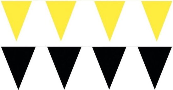 Zwart/Gele feest punt vlaggetjes pakket - 200 meter - slingers / vlaggenlijn