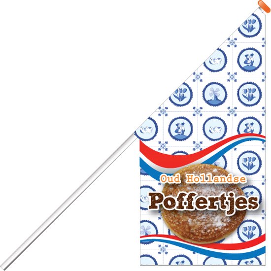 Kioskvlag - Poffertjes - Kioskvlag inclusief aluminium mast en oranje dop - Horecavlaggen.nl