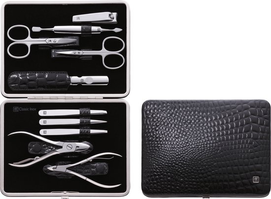 Zwilling Beauty Classic 10-delige inox manicure - en pedicureset in zwart rundleren etui