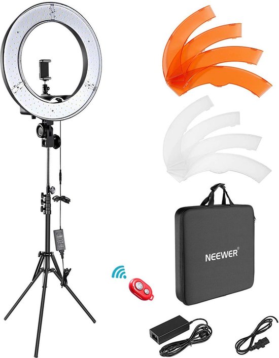 Neewer Ringlamp met statief - Studiolamp - 18 Inch ringlight - Kleurfilters - Camera - Smartphone