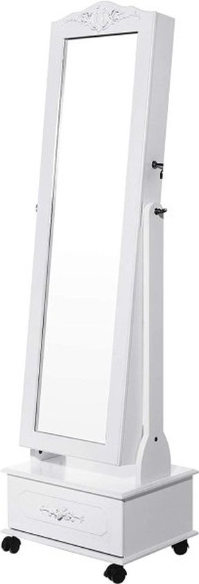 Sieradenkast Met Wielen En Led-Verlichting Afsluitbaar, Wit