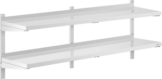 Royal Catering Wandrek van roestvrij staal - 2 planken - 40 x 160 cm