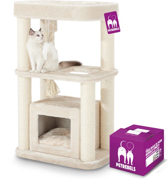 Petrebels Villa 100 krabpaal - Creme - modern - stabiel - meerdere katten