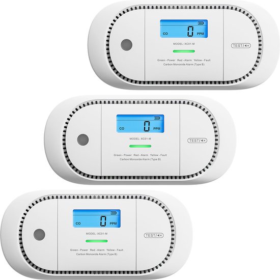 X-Sense XC01 Koolmonoxidemelder - 3 koolmonoxidemelders - 10 jaar batterij - 10 jaar Figaro® sensor - LCD display - Voldoet aan Europese norm