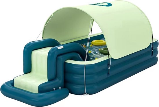 LotaHome - Opblaasbaar Zwembad - Zwembad met Glijbaan en Zonnescherm - Draadloze Pomp - Kinderzwembad LotaHome - Speelzwembad - Maximaal 8 Personen - Inclusief Diverse Accessoires - 300cm