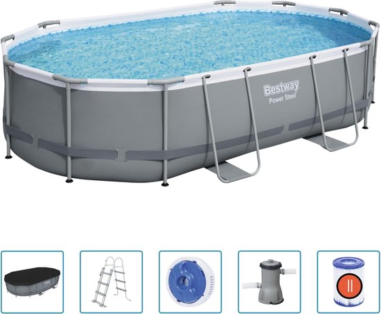 Bestway - Power Steel - Opzetzwembad inclusief filterpomp en accessoires - 488x305x107 cm - Ovaal