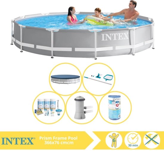 Intex Prism Frame Zwembad - Opzetzwembad - 366x76 cm - Inclusief Afdekzeil, Onderhoudspakket, Zwembadpomp, Filter en Onderhoudsset