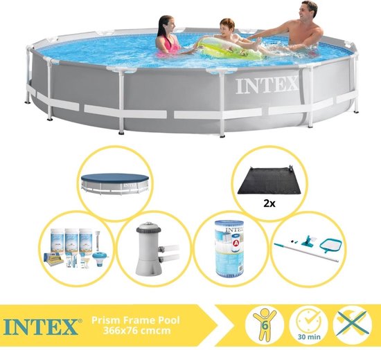 Intex Prism Frame Zwembad - Opzetzwembad - 366x76 cm - Inclusief Afdekzeil, Onderhoudspakket, Zwembadpomp, Filter, Onderhoudsset en Solar Mat