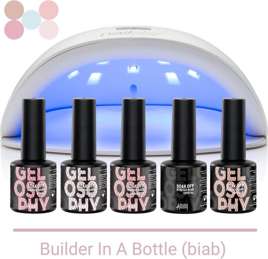 GUAPÀ® BIAB Builder Gel In A Bottle | BIAB Nagellak | Gelnagels Starterspakket | Nagellak | Gellak Pink | Builder Gel | 5 x 7 ml BIAB Essentials Kit + Nagel Led Lamp