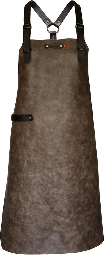 Xapron luxe leren (BBQ) schort Atlanta met schouderbanden - kleur Taupe (donkergrijs)